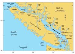 Figure 1. Map of southwest British Columbia showing the location of the Strait of Georgia within the Salish Sea (consisting of the Strait of Georgia, Puget Sound and Juan de Fuca Strait). Numbers refer to following locations:  (1) Admiralty Inlet; (2) Deception Pass; (3) Rosario Strait; (4) Boundary Pass; (5) Active Pass; (6) Porlier Pass; (7) Gabriola Pass; (8) Dodd Narrows; (9) Burrard Inlet; (10) Skookumchuck Narrows; (11) Ripple Rock.